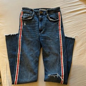 Trendy Red and White Striped Zara Skinny Jeans - Size 6 (Fits like 0-2)